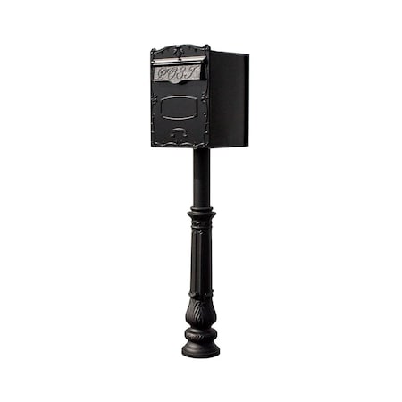 Qualarc 18 in. Kingsbury REAR Retrieval Mailbox with Hanford Post & Decorative Ornate Base - Black LSF-LS01-HPFRG-7-BLK